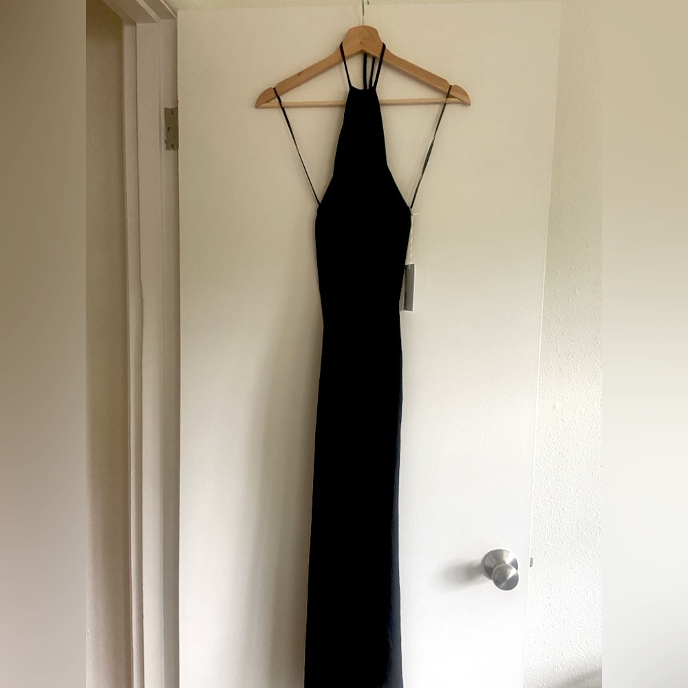 Reformation Stetson knit Black Halter Backless Gown